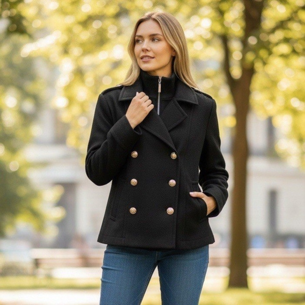 VTG Robert Philippe Women's Med Black Double Breasted Wool Blend Jacket NEW